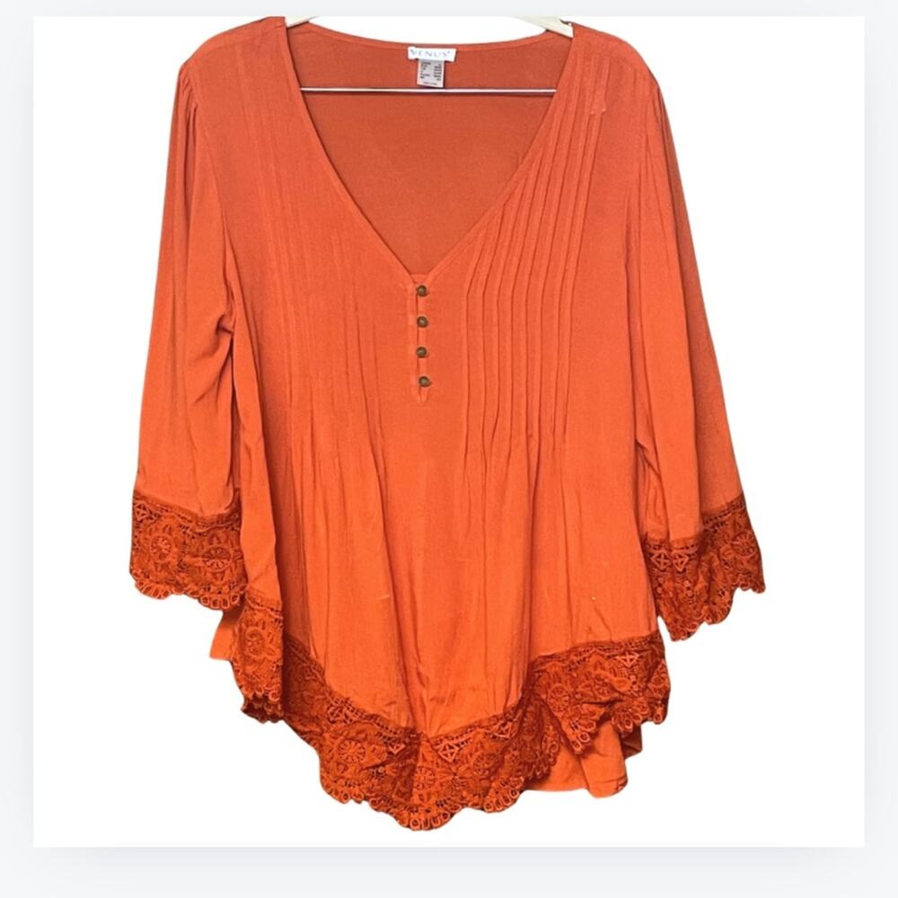 Venus top orange crocheted trim bohemian lightweight flowy comfortable size XL